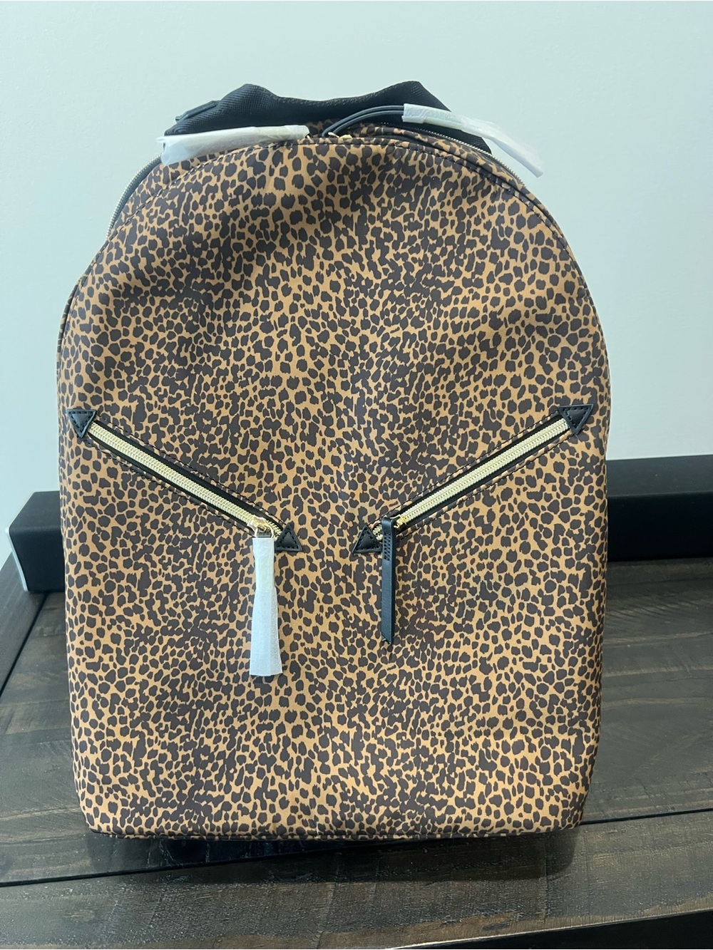 Stella & Dot Leopard Print Tan and Black Backpack